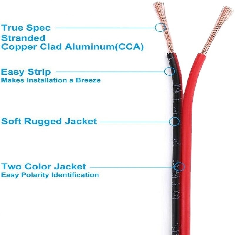 Flexible Wire Ext 2pin 2 Color Rood Zwart Kabel voor LED-strips Verlengdraad Elektrische draad